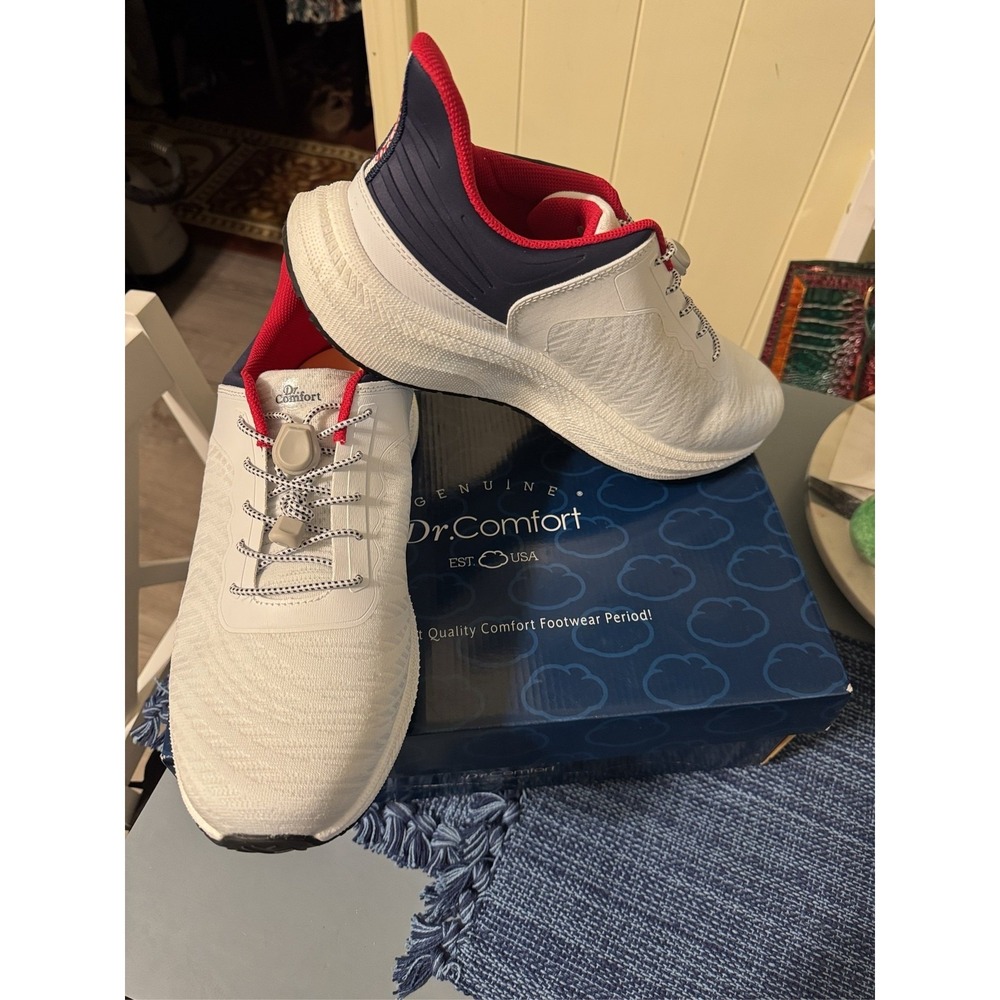 Dr. Comfort Don Men's White Navy Athletic Walking Shoes Bungee Sneakers 11XW